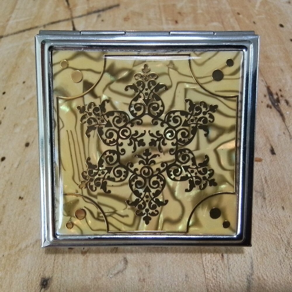 Vintage Compact Mirror Square Metal Pocket Mirror Purse Mirror